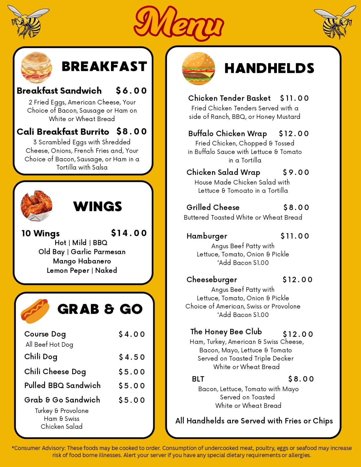Honey Bee Grill Menu